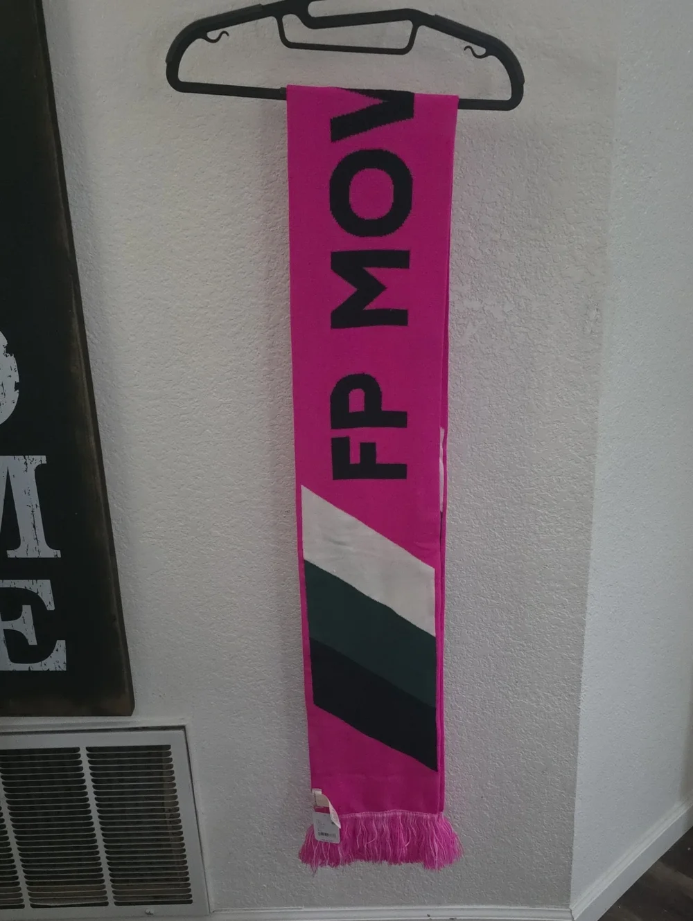 Free People Hot Pink Reversible Graphic Knit Scarf with Black and Green Accents